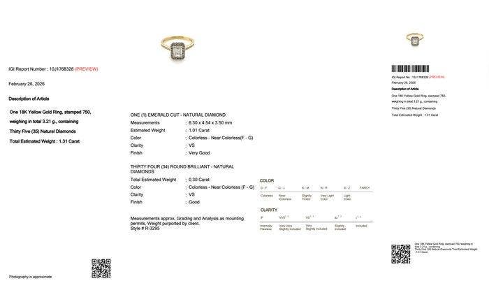 Ring - 18 karaat Geel goud - 1.31ct. tw. Diamant, Bijoux, Sacs & Beauté, Bagues