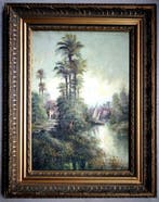 École orientaliste (XIX-XX) - Palmiers au bord de l’eau, Antiquités & Art, Art | Peinture | Classique