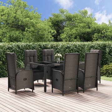 vidaXL 7-delige Tuinset met kussens poly rattan zwart, Verzenden, Nieuw, Tuinset
