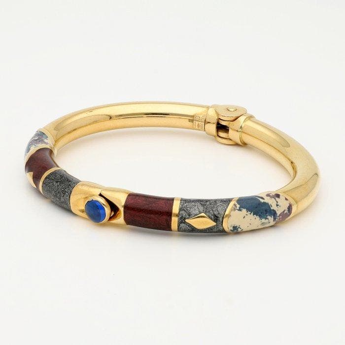Armband - 18 karaat Geel goud - Emaille/Saffier, Bijoux, Sacs & Beauté, Bracelets