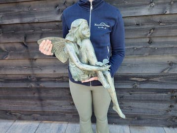 Statue, XL Bronze Fairy with Butterfly - 60 cm - Bronze