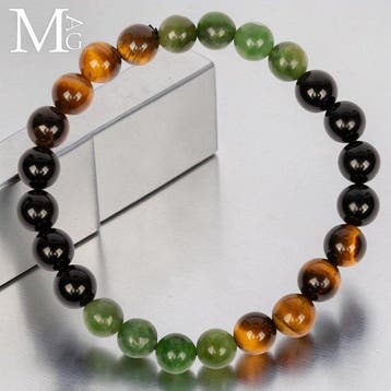 Elastisch armband met jade, zwarte onyx en tijgeroog, Antiquités & Art