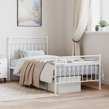 vidaXL Bedframe met hoofd- en voeteneinde metaal wit 90x200, Verzenden