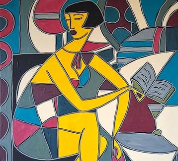 Patricia Kleyman - Demoiselle lisant un livre aux Deux
