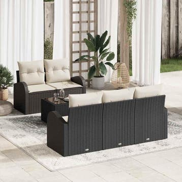 vidaXL Tuinbank Set 6 st Zwart poly rattan, Verzenden, Nieuw