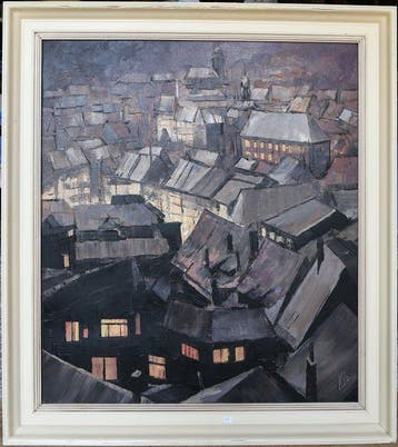 European School (XX) - Expressionistisch stadsgezicht bij