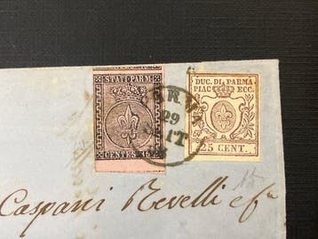 Italië 1959 - Ducato di Parma brief met gemengde frankering, Gestempeld
