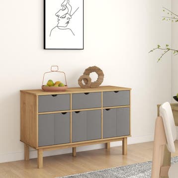 vidaXL Dressoir OTTA 114x43x73,5 cm massief grenenhout bruin, Verzenden
