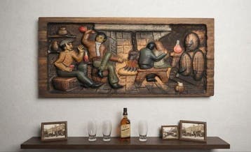 Reliëf, Bassorilievo - 33 cm - Hout, Antiek en Kunst