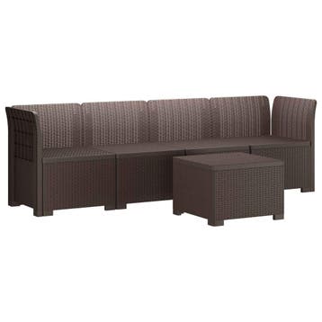 vidaXL 4-Zits Tuin Sofa Rieten Look PP Bruin, Jardin & Terrasse, Verzenden