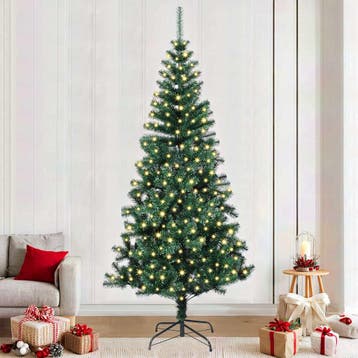vidaXL Kunststof Voorverlichte Kerstboom Groen 240 cm PVC en, Verzenden
