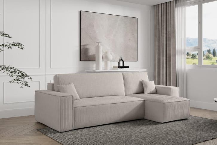 Slaapbank Ribstof Karlo Creme | Universeel | €449,-, Maison & Meubles, Chambre à coucher | Canapés-lits, Envoi