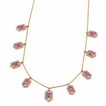 Halsketting - 14 karaat Geel goud - 3.98ct. tw. Saffier -, Nieuw