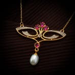 Sans prix de réserve - Collier Argent Rubis - Diamant