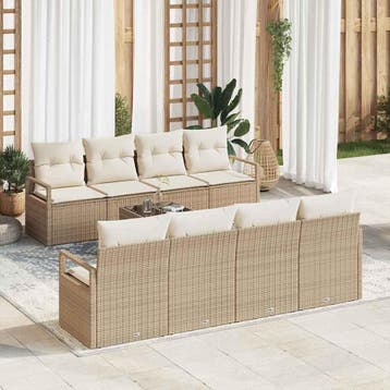 vidaXL Bankstel 7 st 6-Aantal zitplaatsen Beige en Crème, Verzenden, Nieuw
