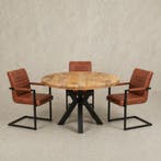 Mangohouten Eettafel Rond Tara 130 cm (5cm), Huis en Inrichting, Verzenden, Rond, Nieuw, Industriële meubels