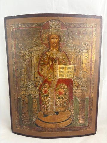 Icoon - Christus, de Almachtige, op de troon gezeten - Hout