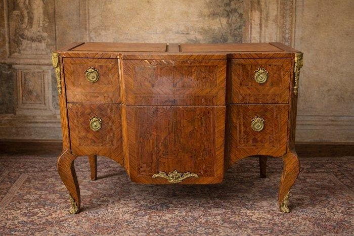 Ladekast - Hout, Messing - Mobiel in radica - H : 81 cm, Antiek en Kunst, Antiek | Overige Antiek