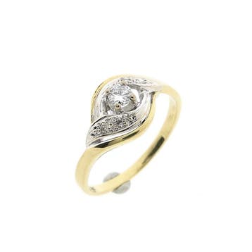 Bicolor gouden ring met diamant 0,18 ct; 14 karaat; ringm..., Handtassen en Accessoires, Gebruikt, Ophalen of Verzenden, 17 tot 18
