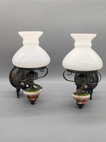 Rustikale Wandlampen 2er Set – Keramik & Milchglas -