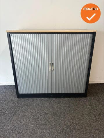 TDS Roldeurkast - 110x120x47cm - B-Keuze - Zwart met gijze k, Werkplek, Ophalen of Verzenden, Gebruikt, Kast