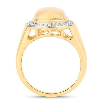 Ring - 14 karaat Geel goud - 2.40ct. tw. Opaal - Diamant -