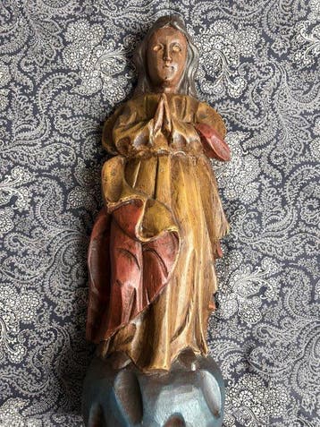 Beeld, Vierge en prière- Sculptée à la main - 49 cm -, Antiquités & Art