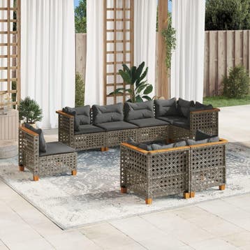 vidaXL 8-delige Loungeset met kussens poly rattan grijs, Verzenden, Loungeset