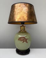 Lampe de table - Porcelaine, Bois, Laiton - Lampe de table