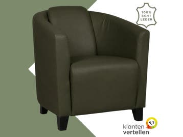 Leren fauteuil Press - Toledo Olive (olijf/goen) - Poten, Nieuw, Ophalen of Verzenden, Eigentijds, Klassiek, Retro, Romantisch, Vintage