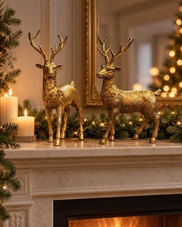 sculptuur, Set van 2 gouden herten – luxe sculpturale