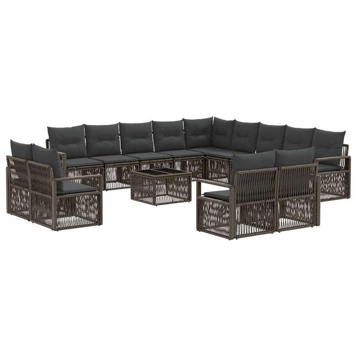 vidaXL Tuinbank Set 14 pcs Grijs poly rattan, Tuin en Terras, Tuinsets en Loungesets, Nieuw, Verzenden