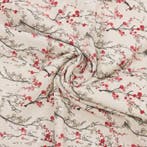 BA150 - Japandi-stof in katoenmix – rode bloemtakjes op een