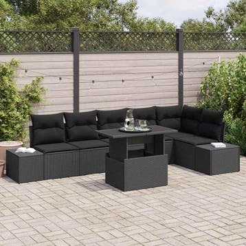 vidaXL Tuinbank Set 7 st Zwart poly rattan, Verzenden, Nieuw