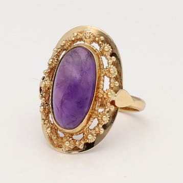 Ring - 14 karaat Geel goud - 2.96ct. tw. Amethist, Nieuw