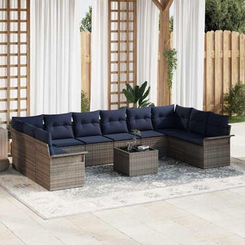 vidaXL Tuinbank Set met kussen 11 pcs Grijs poly rattan, Verzenden, Nieuw