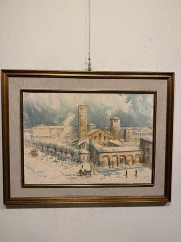 École italienne (XX) - Milano sotto la Neve