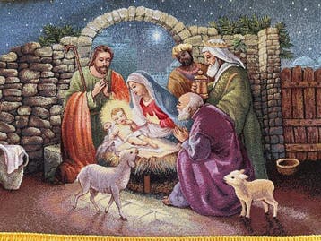 San Leucio Zeldzaam wandtapijt van de Nativiteit met gouden
