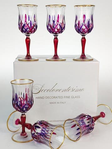 Secoloventesimo - Kelk (6) - Golden red goblet - Emaille,, Antiek en Kunst