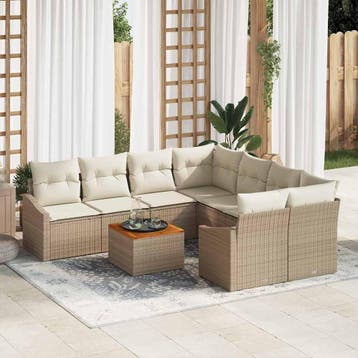 vidaXL Tuinbank Set 9 st Beige poly rattan, Verzenden, Nieuw