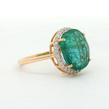 Ring - 14 karaat Geel goud - 4.50ct. tw. Smaragd - Diamant -, Nieuw