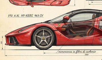 Kleury.art - Industrial Blueprint: Ferrari LaFerrari” by