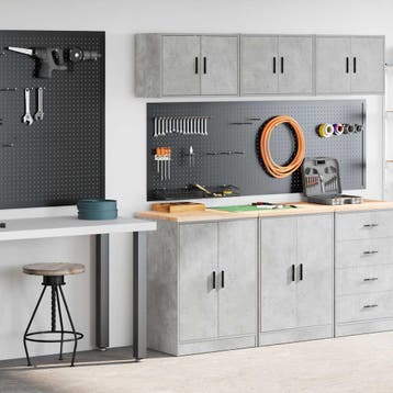 vidaXL Garagekasten 2 st bewerkt hout betongrijs, Verzenden