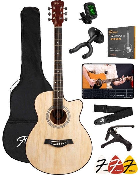 2dekans | Finesse Akoestische Gitaar - met Videocursus - 4/4, Muziek en Instrumenten, Versterkers | Bas en Gitaar, Ophalen of Verzenden