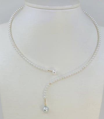 Halsketting - 18 karaat Geel goud, 7x9 mm Akoya parels - 3,5