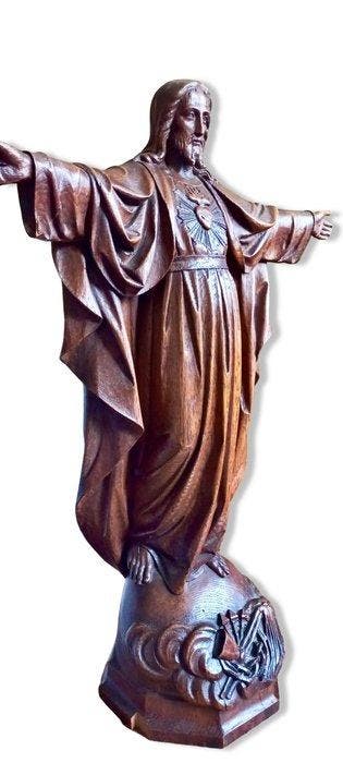Beeld, Christusbeeld Heilig Hart - 19e eeuw - 64 cm - Eik