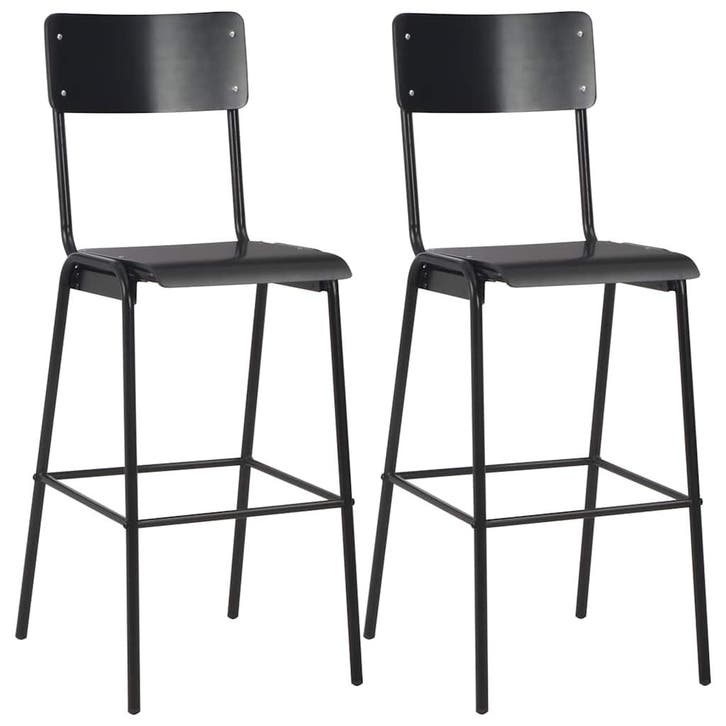 vidaXL Barstoelen 2 st massief multiplex staal zwart, Huis en Inrichting, Barkrukken, Nieuw, Verzenden