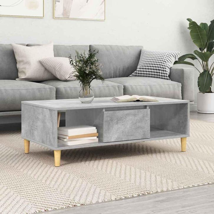 vidaXL Salontafel Beton Grijs 102 x 55 x 35 cm Bewerkt hout, Maison & Meubles, Tables | Tables de salon, Envoi