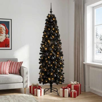 vidaXL Smalle kunstkerstboom met kerstbal 210 cm 300 LEDs, Verzenden, Nieuw