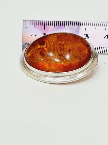 amber en zilver broche - Broche - Amber barnsteen broche
